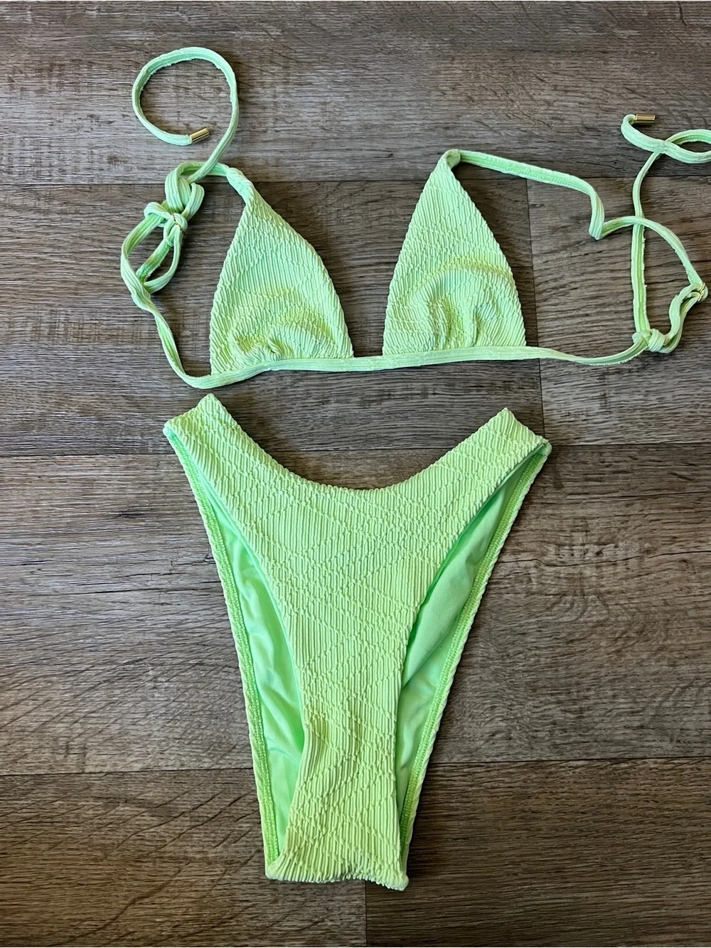 Monday Swimwear Barbados Top and High Cheeky Bottom in Honeydew Crinkle Plaid